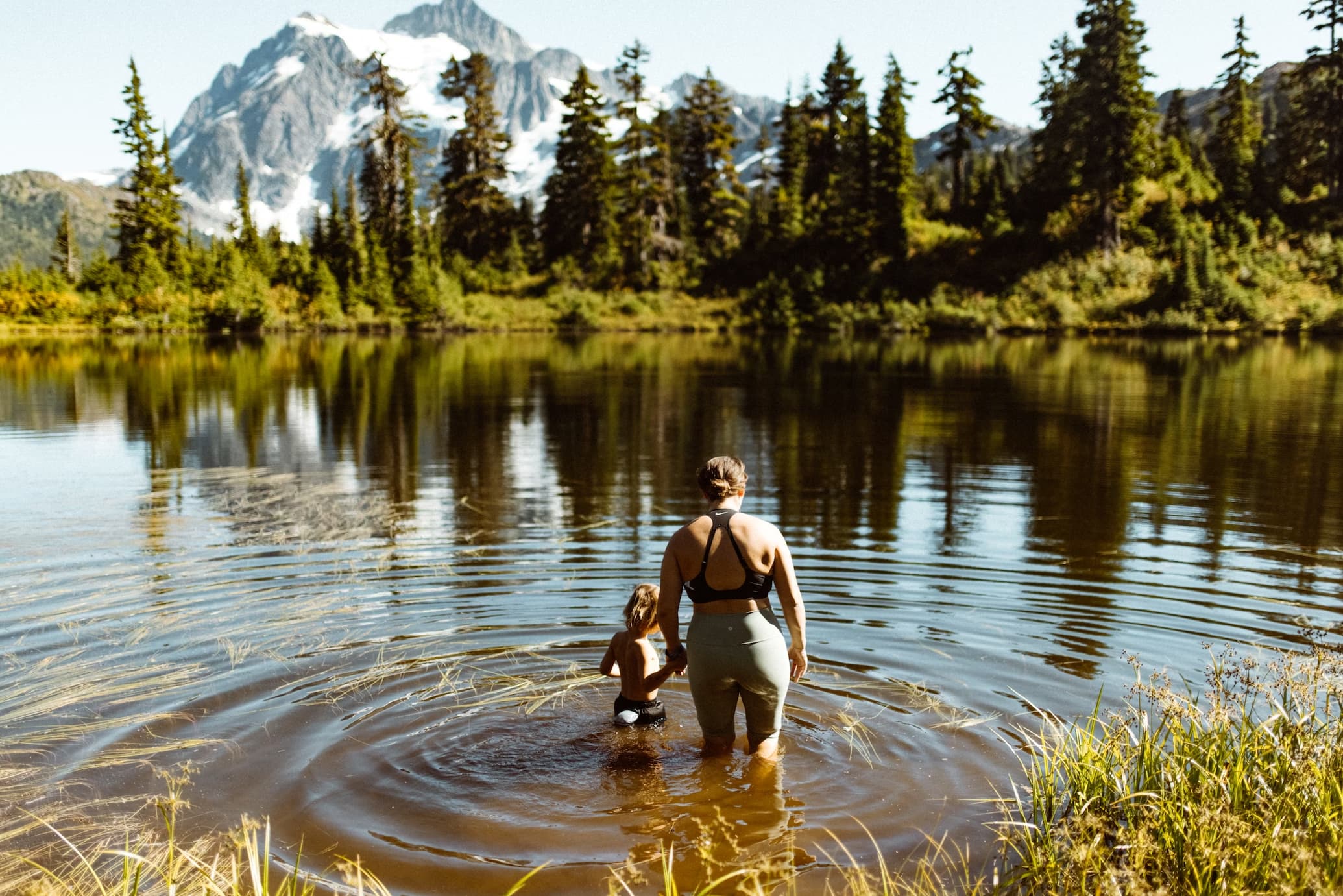 Women and kid doing adventure